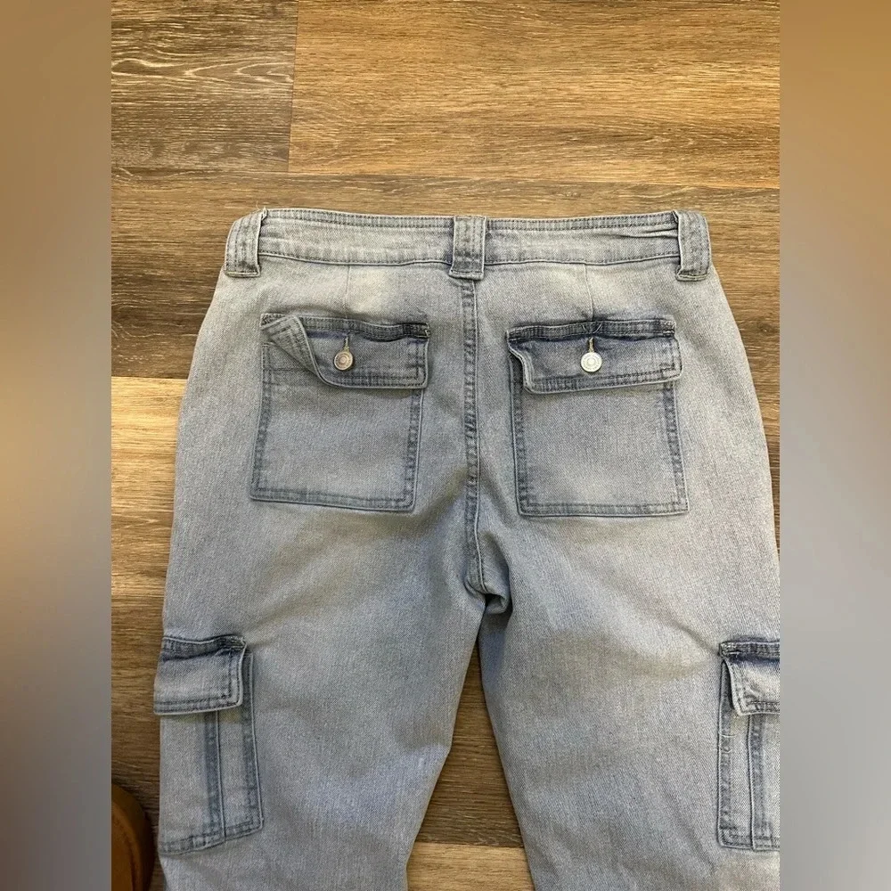 Kancan Jeans Winston High-Rise Cargo Slim Straight Size 7/27 Light Wash Denim - Picture 13 of 13